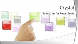  Presentation with touch screen - Colorful PPT theme enhanced with hand pushing on a touch screen interface backdrop and a white colored foreground