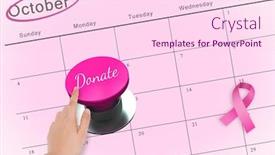 Presentation with breast cancer awareness - Colorful theme enhanced with hand pushing pink button for breast cancer awareness on october calendar backdrop and a pink colored foreground