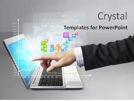 Hand Pushing Social Network Laptop PPT template 23 | CrystalGraphics