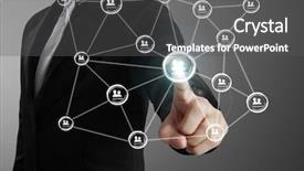  Presentation with structure - PPT theme with hand pushing social network structure background and a  colored foreground