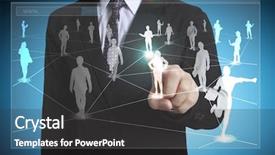  Presentation with network social media sns internet - Presentation theme featuring hand pushing social network structure grid background and a dark gray colored foreground