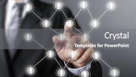  Presentation with artificial neural network structure fragment - Theme consisting of hand pushing social network structure background and a gray colored foreground