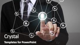  Presentation with structure - Presentation with hand pushing social network structure background and a  colored foreground