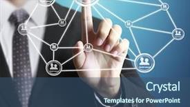  Presentation with structure - Colorful PPT theme enhanced with hand pushing social network structure backdrop and a ocean colored foreground