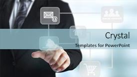  Presentation with network social media sns internet - Audience pleasing slide deck consisting of hand pushing social network structure backdrop and a  colored foreground