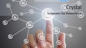  Presentation with artificial neural network structure fragment - Presentation featuring hand pushing social network structure background and a  colored foreground