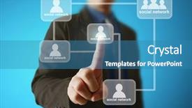  Presentation with structure - Colorful slide set enhanced with hand pushing social network structure backdrop and a  colored foreground