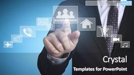  Presentation with artificial neural network structure fragment - Cool new slide deck with hand pushing social network structure backdrop and a  colored foreground