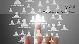  Presentation with artificial neural network structure fragment - Colorful slide set enhanced with hand pushing social network structure backdrop and a light gray colored foreground