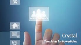  Presentation with artificial neural network structure fragment - PPT theme with hand pushing social network structure background and a  colored foreground