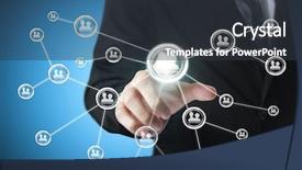  Presentation with artificial neural network structure fragment - Beautiful slide set featuring hand pushing social network structure backdrop and a  colored foreground