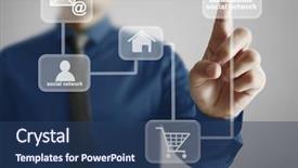  Presentation with artificial neural network structure fragment - Cool new PPT theme with hand pushing social network structure backdrop and a  colored foreground