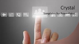  Presentation with artificial neural network structure fragment - Slide set enhanced with hand pushing social network structure background and a  colored foreground