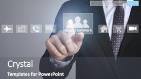  Presentation with artificial neural network structure fragment - Audience pleasing slide set consisting of hand pushing social network structure backdrop and a  colored foreground