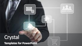  Presentation with network - Presentation design featuring hand pushing social network structure background and a  colored foreground