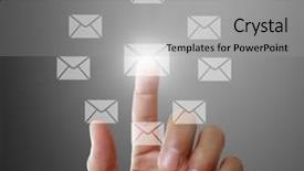  Presentation with artificial neural network structure fragment - Colorful presentation theme enhanced with hand pushing social network structure backdrop and a  colored foreground