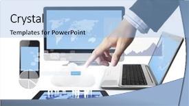  Presentation with law enforcement technology implementation - PPT theme having hand pushing technology of businessmen background and a  colored foreground