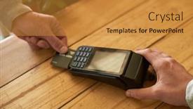  Presentation with cashless - PPT theme consisting of hand-puts-credit-card background and a gold colored foreground