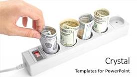  Presentation with power - Audience pleasing presentation theme consisting of hand putting dollars into power backdrop and a white colored foreground