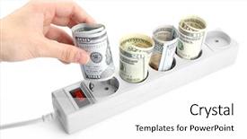  Presentation with cash - Cool new slides with hand putting dollars into power backdrop and a  colored foreground