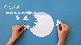  Presentation with puzzle - Beautiful PPT theme featuring hand-putting-piece-in-round backdrop and a teal colored foreground