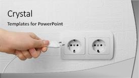  Presentation with power plug - Theme having hand putting plug in electricity background and a white colored foreground