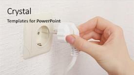  Presentation with electricity - PPT layouts with hand putting plug in electricity background and a sky blue colored foreground