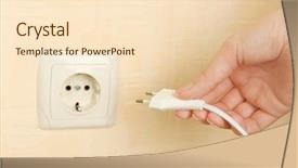  Presentation with power plug - Audience pleasing PPT theme consisting of hand putting plug in electricity backdrop and a  colored foreground