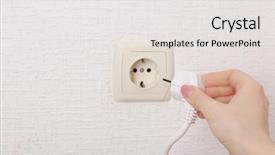  Presentation with power plug - Amazing slide deck having hand putting plug in electricity backdrop and a white colored foreground