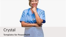  Presentation with nurse thinking - Slides consisting of nursing isolation - middle age senior nurse doctor background and a light gray colored foreground