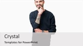  Presentation with thinking - Audience pleasing slides consisting of hand raised on chin thinking backdrop and a white colored foreground