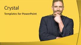  Presentation with holy spirit christian cross silhouette - PPT theme enhanced with hand raised on chin thinking background and a yellow colored foreground