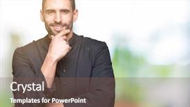  Presentation with christian templar knight looking - Slides with hand raised on chin thinking background and a violet colored foreground