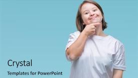  Presentation with down syndrom - Beautiful presentation featuring hand raised on chin backdrop and a  colored foreground