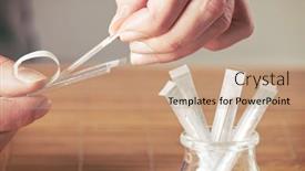  Presentation with acupuncture - Colorful presentation design enhanced with hand-reaching-for-acupuncture-needle backdrop and a coral colored foreground