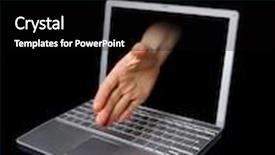  Presentation with hand shake computer - Slide deck consisting of hand reaching through the computer screen in a hand shaking gesture background and a black colored foreground