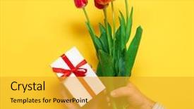  Presentation with red floral - Slide deck with hand red flowers bunch yellow background and a gold colored foreground