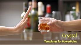  Presentation with beverage - Colorful slides enhanced with hand rejecting glass with alcohol backdrop and a tawny brown colored foreground