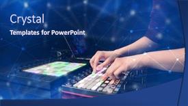  Presentation with colorful music - Theme consisting of hand remixing music on midi controller with colorful connectivity concept background and a ocean colored foreground