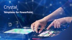  Presentation with colorful music - Amazing slide set having hand remixing music on midi controller with colorful connectivity concept backdrop and a ocean colored foreground