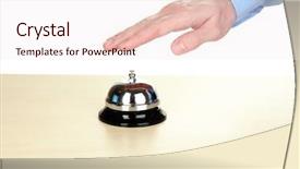  Presentation with bell service - PPT theme having hand ringing in service bell background and a sky blue colored foreground