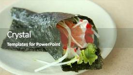  Presentation with sushi - Colorful presentation enhanced with hand rolled temaki sushi traditional japanese cuisine backdrop and a dark gray colored foreground