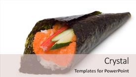  Presentation with sushi - Presentation theme consisting of hand rolled temaki sushi traditional japanese cuisine background and a lemonade colored foreground