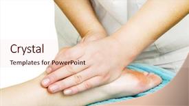  Presentation with foot massage - Audience pleasing theme consisting of hand rub - foot massage detail image backdrop and a  colored foreground