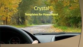  Presentation with safety driving - Beautiful presentation theme featuring hand safety - driving in fall backdrop and a tawny brown colored foreground