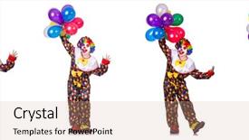  Presentation with clown - PPT layouts consisting of hand salute - funny male clown isolated background and a coral colored foreground