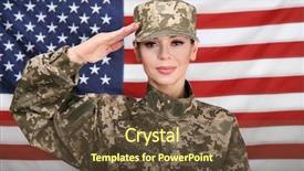  Presentation with usa flag - Amazing PPT theme having hand salute - saluting female soldier with usa backdrop and a tawny brown colored foreground