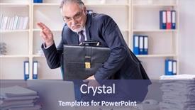  Presentation with old photographs black and white - Beautiful presentation design featuring hand salute - white bearded old businessman employee backdrop and a ocean colored foreground