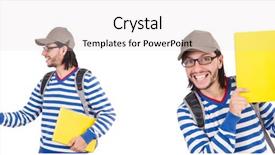  Presentation with student - PPT theme with hand salute - young student isolated background and a light gray colored foreground