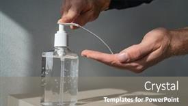  Presentation with hand sanitizer - PPT theme with hand-sanitizer-alcohol-gel-rub background and a gray colored foreground